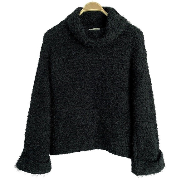 Rag Poets Women's size SMALL Sweater Black Eyelash Knit Cowl Neck Long Sleeve - Picture 1 of 5